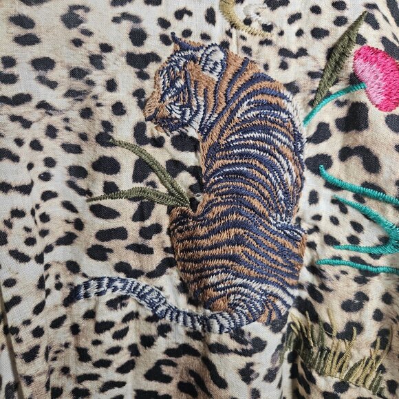 Johnny Was Linen Woman Leopard Floral Mini Dress 1X Boho Luxe Statement Embroide - Picture 7 of 13